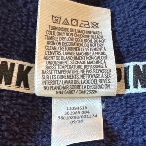 Victoria’s Secret PINK Zip-Up Hoodie – Navy Blue, Size M - Picture 6 of 7